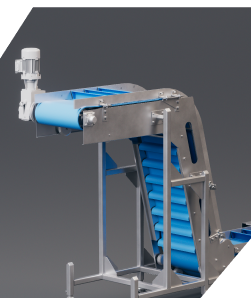 The left hand side of a Flighted Z Conveyor.