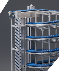 The left side of a Spiral Conveyor from F.N. Smith.